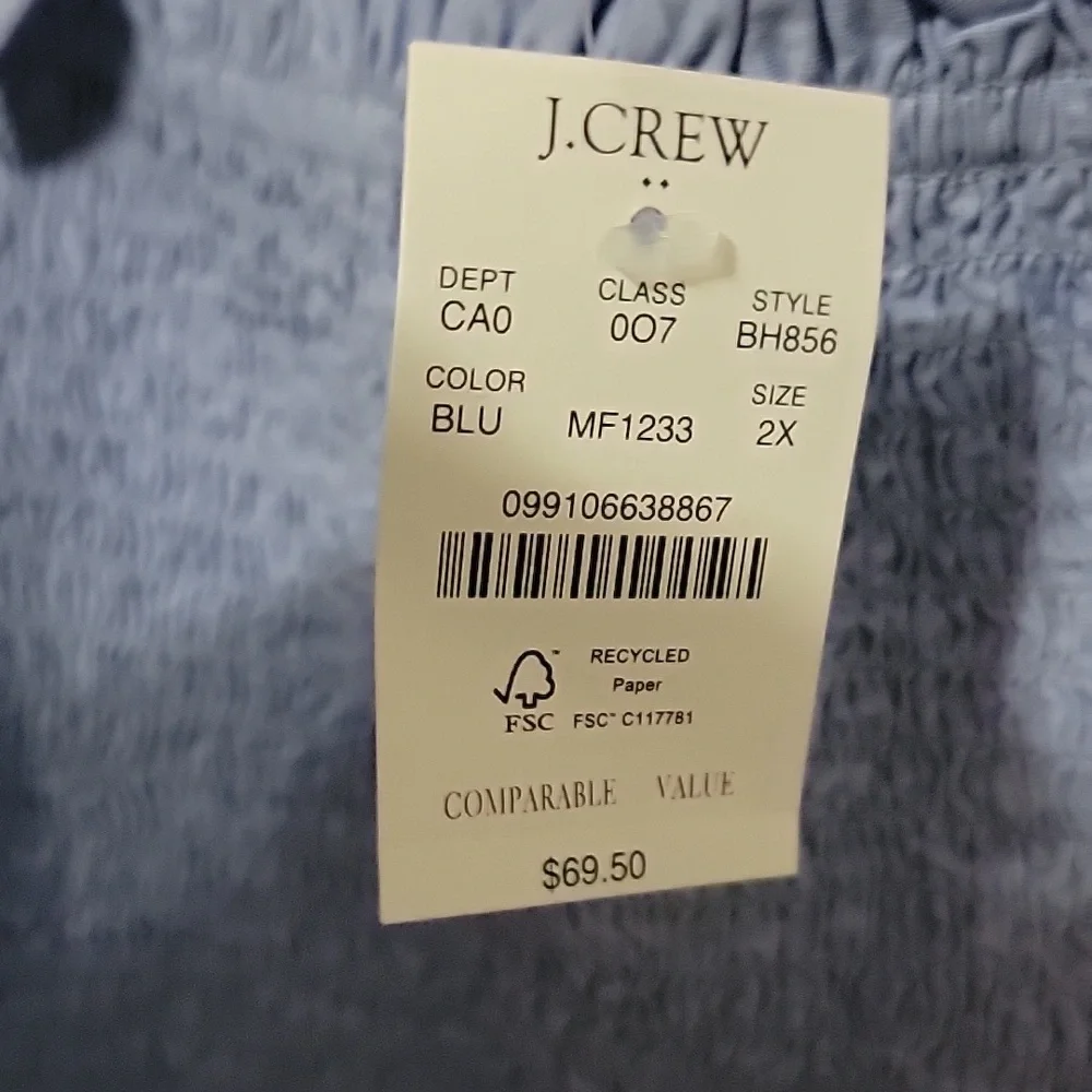 Nwt J. Crew Smocked Tie-Shoulder Tank Top Light Blue Cotton Poplin Plus Size - Picture 4 of 10